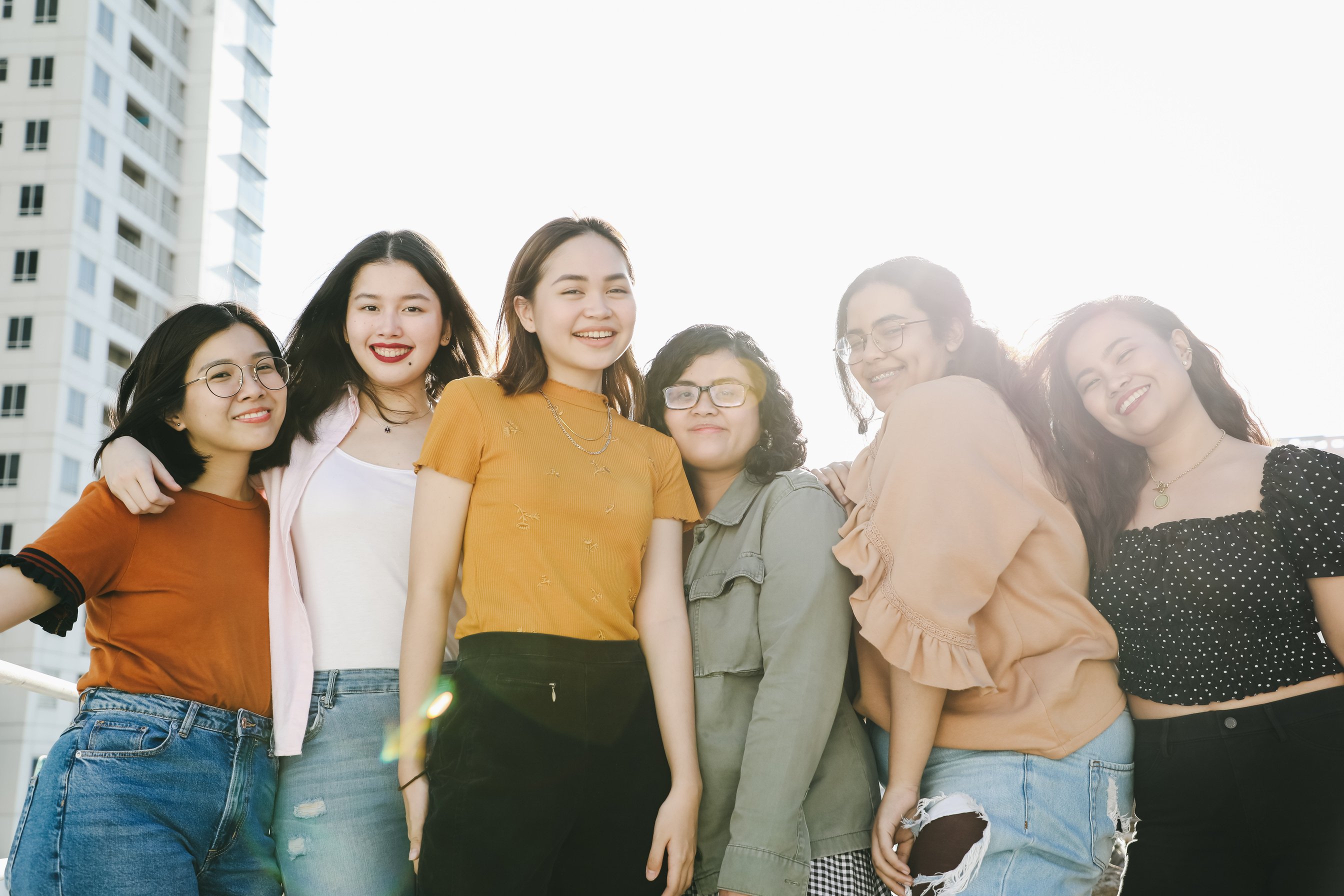 Happy group of women in office rooftop